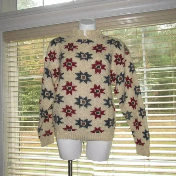 WOOLRICH Stars Wool Chunky Sweater Size Large - Picture 2 of 6